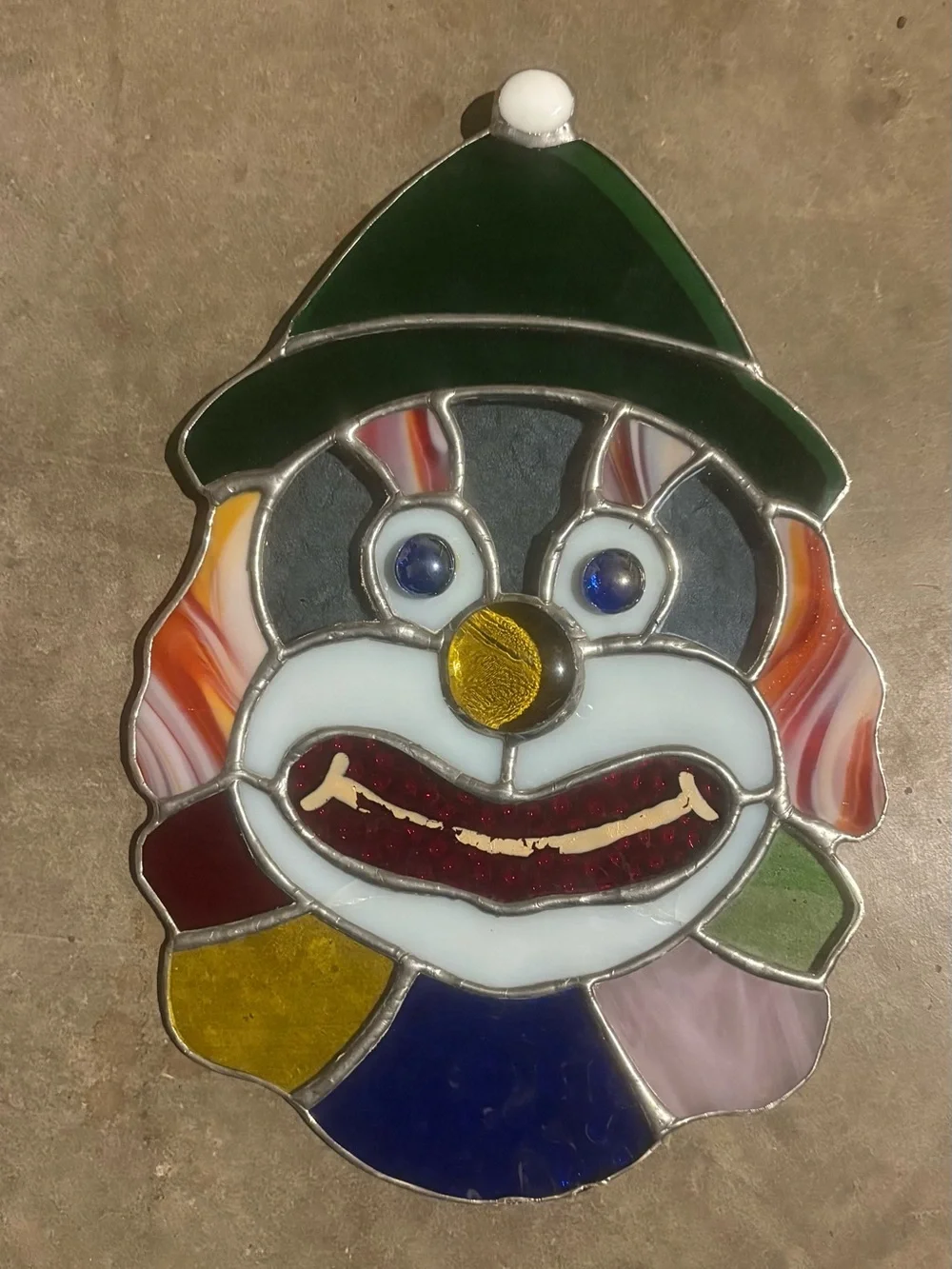 Homemade Stained Glass Clown Panel Art Copper Foil Suncatcher Handmade Decor